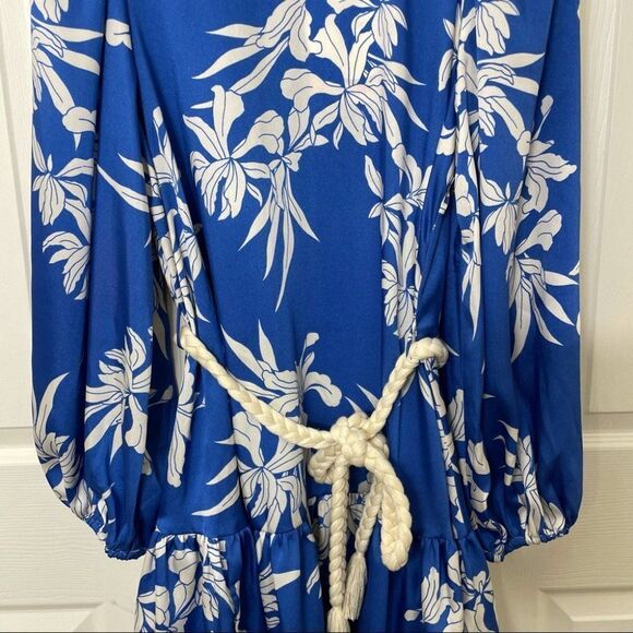 Alexis X Target Blue and White Floral Long Sleeve Mini Dress With Rope Belt - Picture 5 of 15